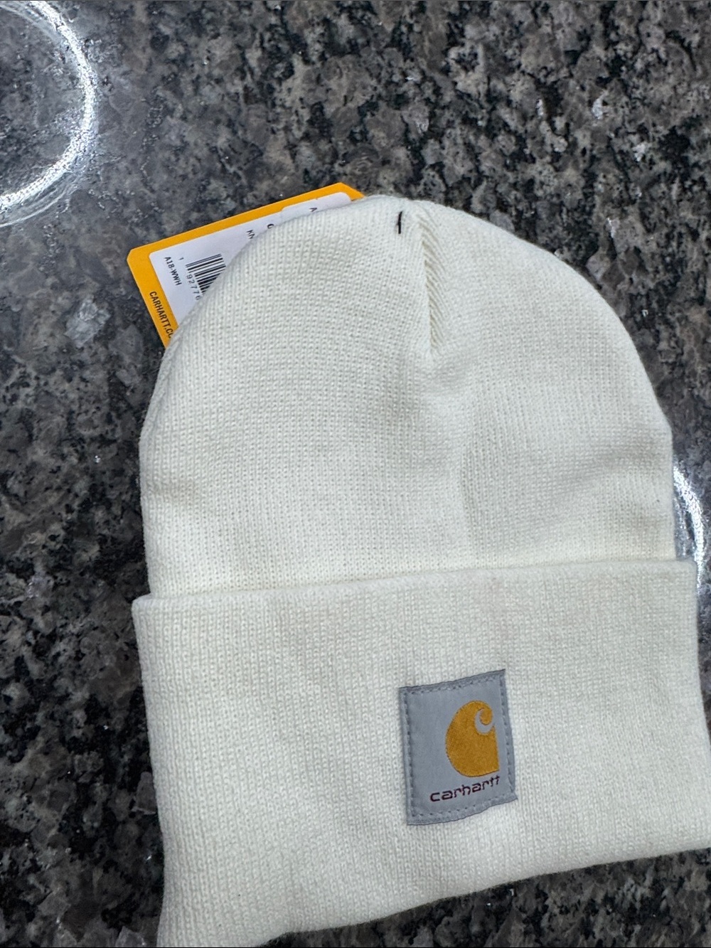 Carhartt Off-White Knit Cuffed Beanie with Logo Patch - Picture 5 of 5